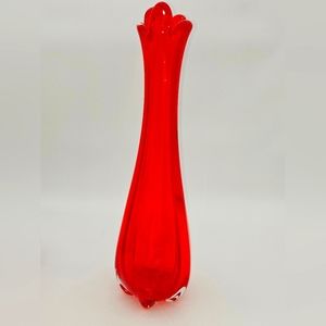 Vintage Murano Style Sommerso Stretch Swung Vase Red 17.75" Tall
